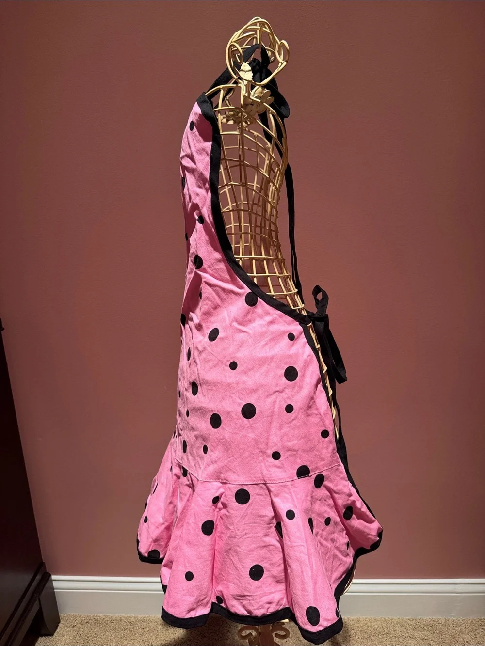 Retro Pink Polka Dot Ruffle Apron / Costume Attire - Monogrammed Letter P